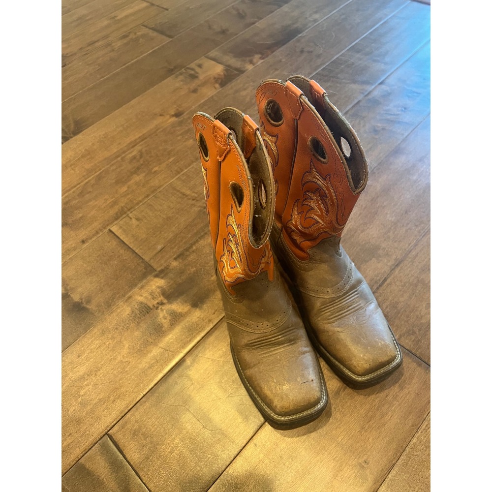 Justin Brands Boys Brown Leather Square‎ Toe Western Cowboy Boots
